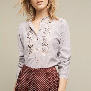 Anthropologie Needlecraft Buttondown, Blue Motif, 12